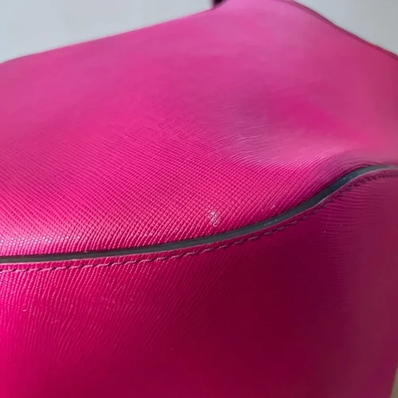 Henri Bendel Hot Pink Saffiano Leather Tote Bag Gold Hardware Large Shopper - Picture 13 of 16